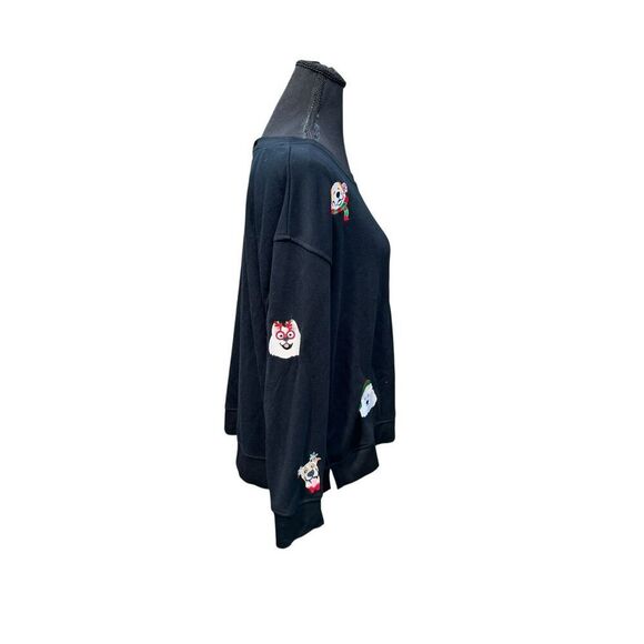 Jane + Delancey Embroidered Dog Sweatshirt XL black Pullover Christmas Frenchie - Picture 2 of 7